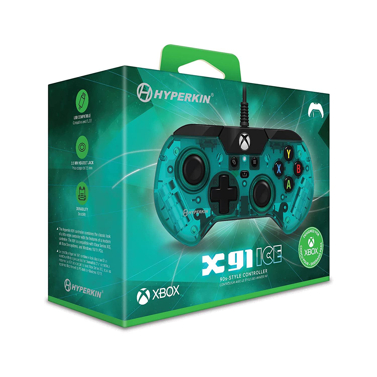 Hyperkin X91 Ice Xbox Series X/S and Xbox One Wired Controller with Precision Analog Triggers - Aqua Green - Image 6