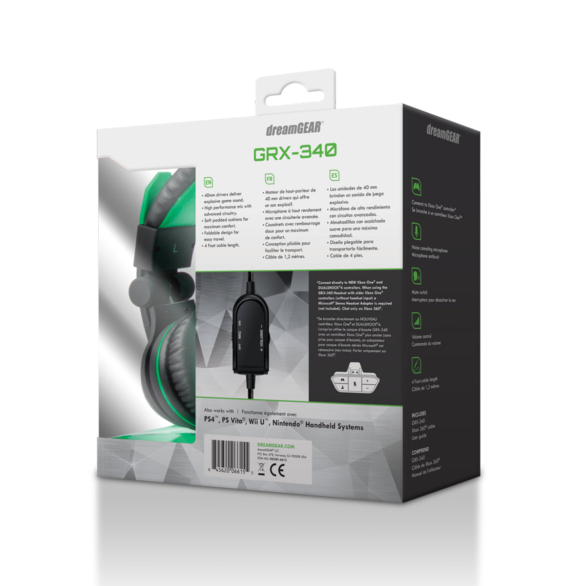 DreamGear DGXB1-6615 GRX-340 Wired Over-the-Ear Gaming Headset - Black/Green - Image 6